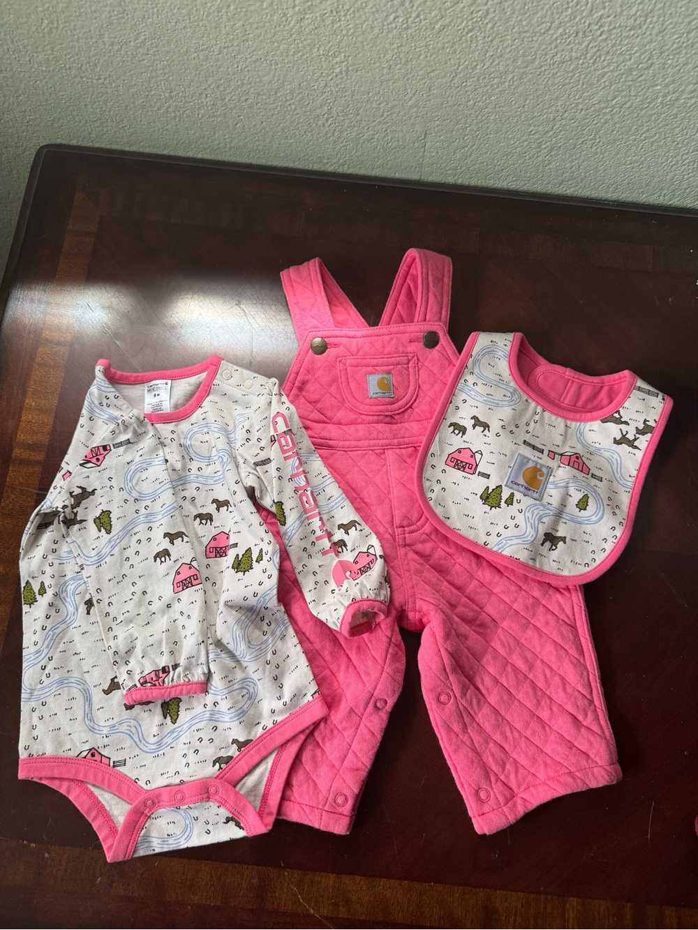 Carhartt Pink Quilted Overalls Set with Printed Bodysuit & Bib